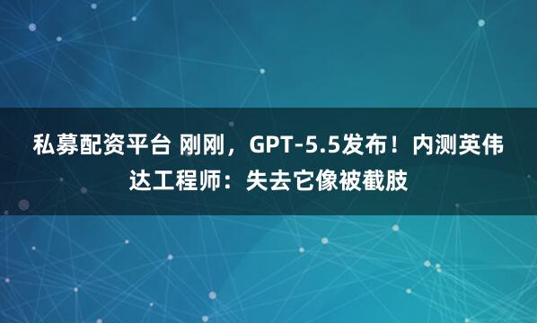 私募配资平台 刚刚，GPT-5.5发布！内测英伟达工程师：失去它像被截肢